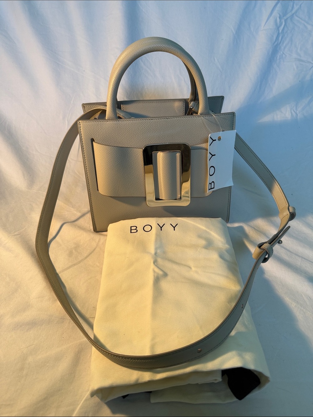 BOYY- Bobby 23 Hummus Leather Top-Handle Satchel with Oversized Buckle